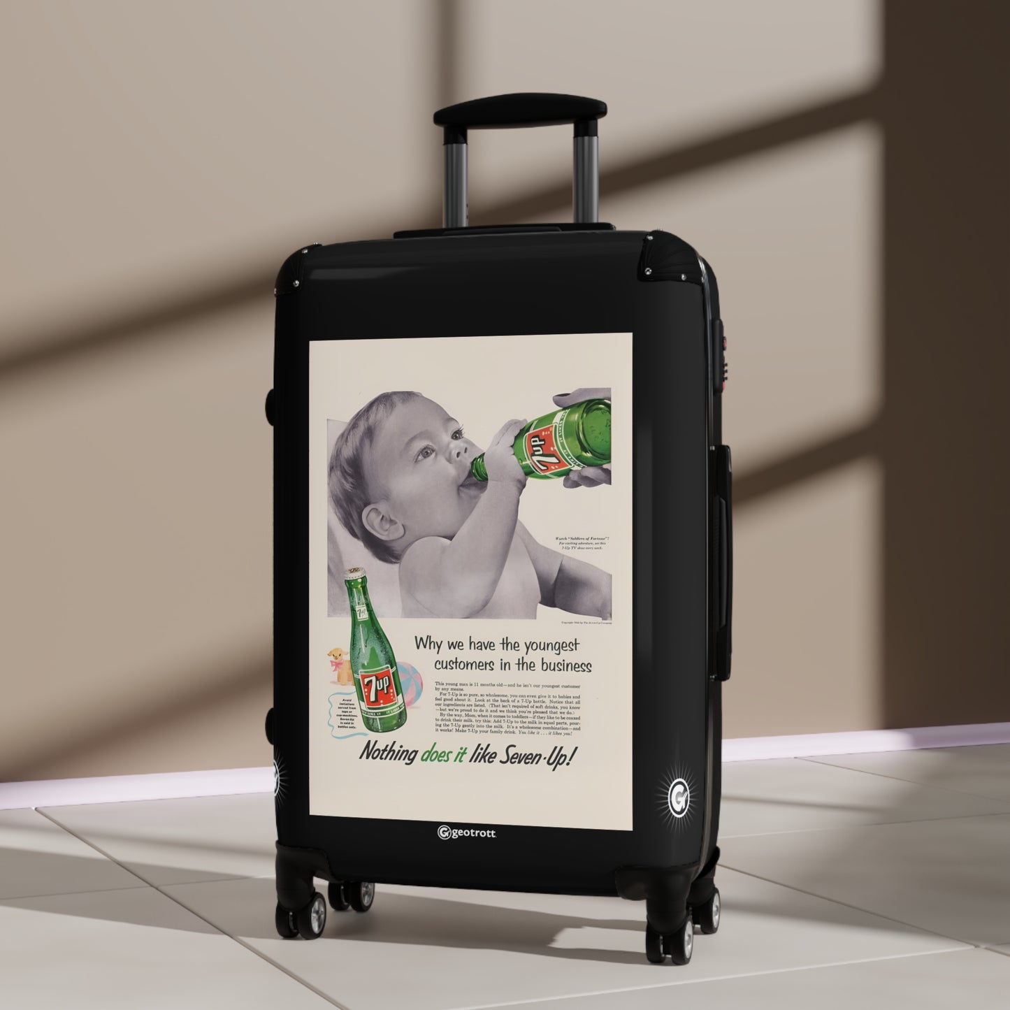Nothing Does It Like Sevenup 7Up Soda Drink Vintage Posters Retro Ad Luggage Bag Rolling Suitcase Spinner