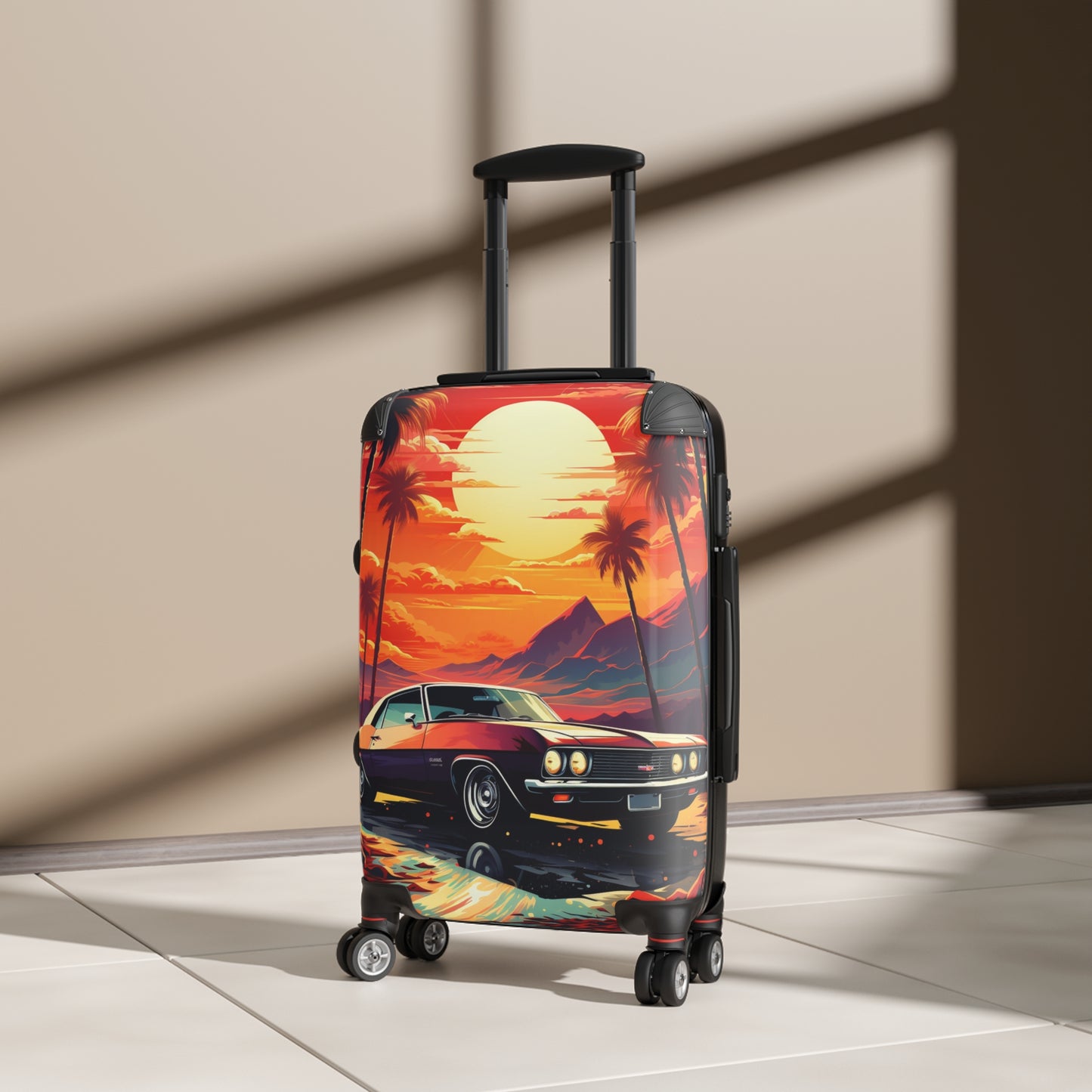 Sunset Muscle: Retro Chevelle Dream, Tropical Paradise Illustration