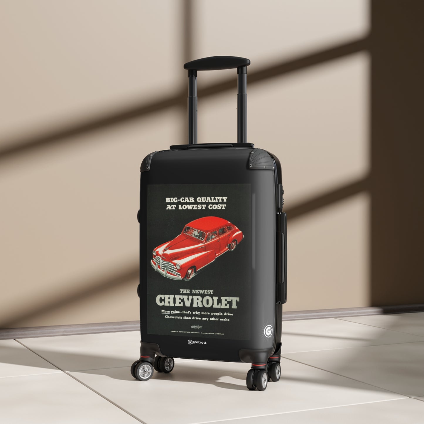 Big Car Quality At Lowest Cost Chevrolet Vintage Posters Retro Ad Luggage Bag Rolling Suitcase Spinner