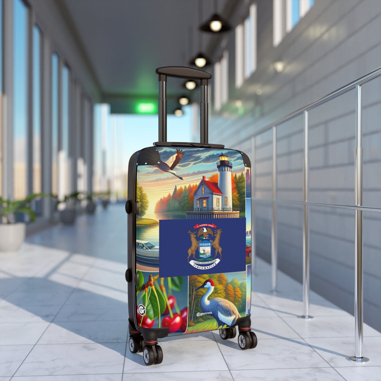 Michigan Usa State Flags Luggage Bag Rolling Suitcase Spinner