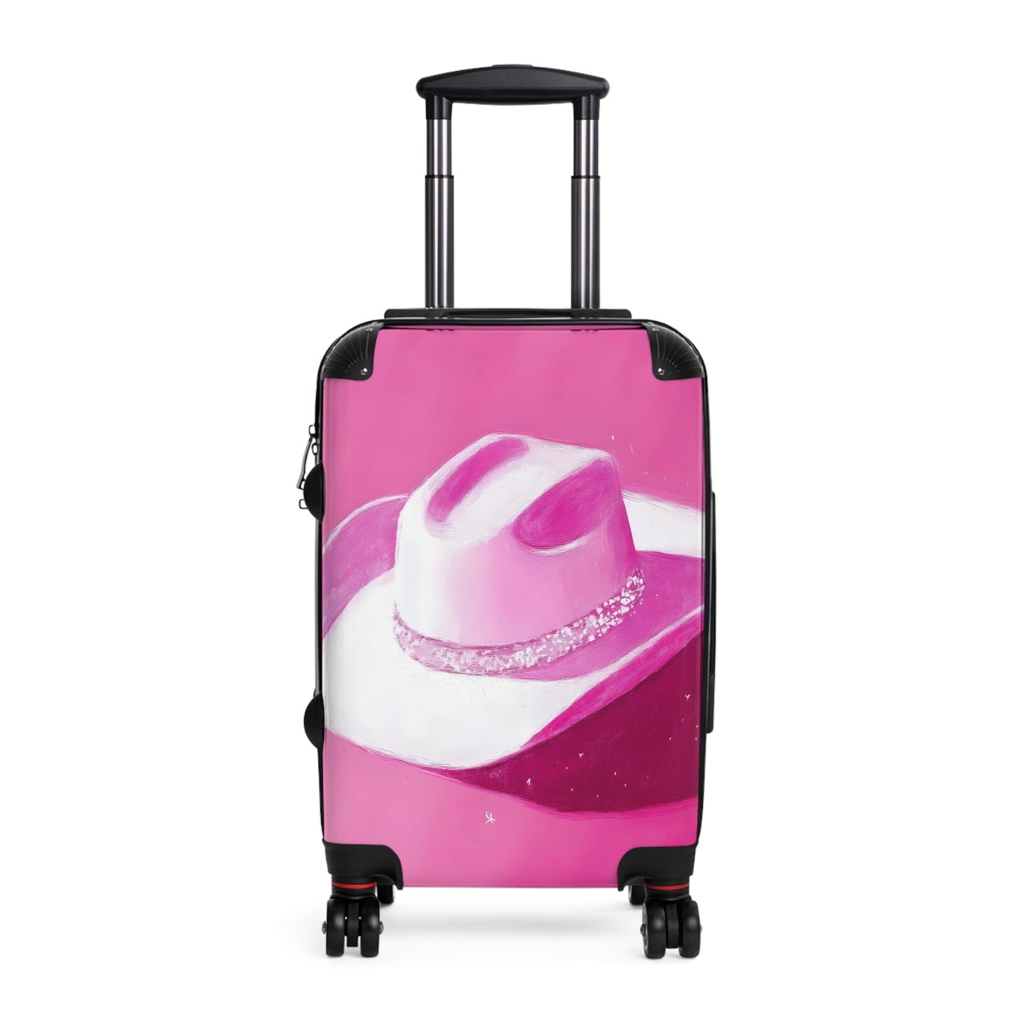 Hot Girly White Cowboy Hat On Pink Background Suitcase