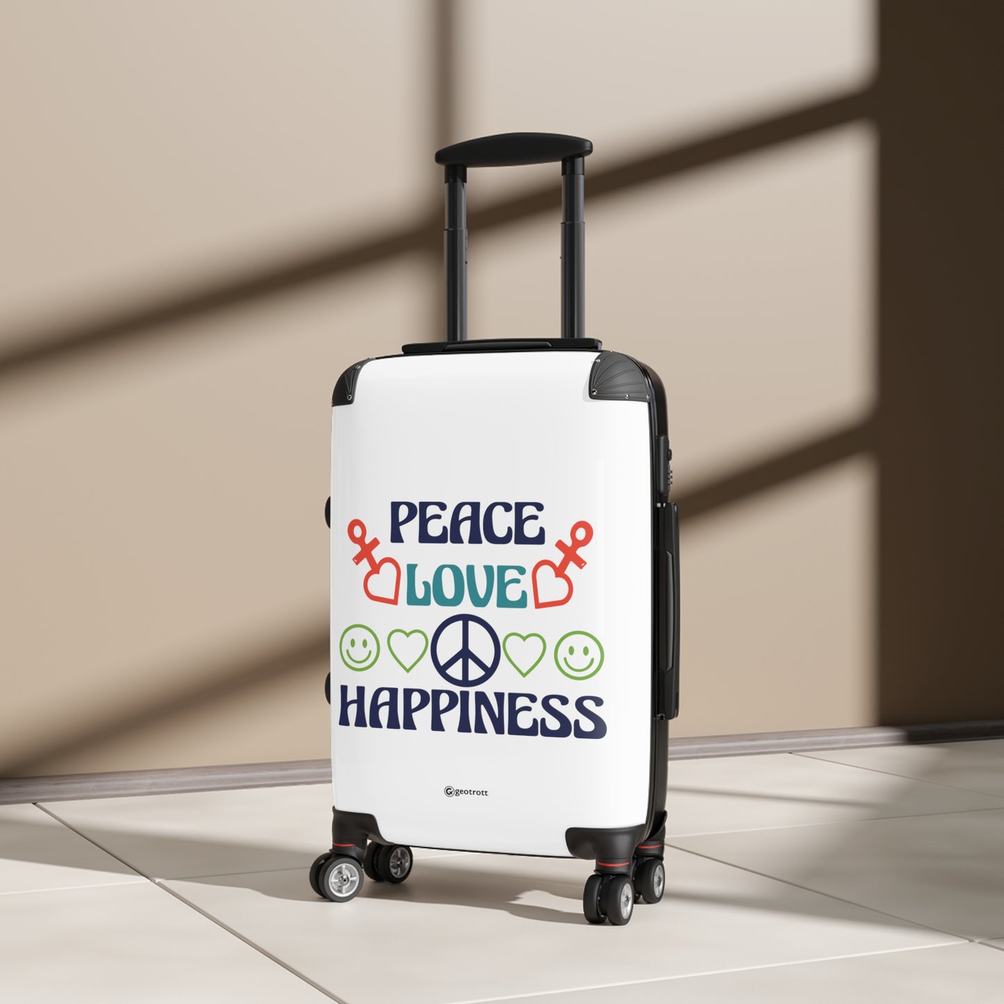 Emotive Inspirational Peace Love Happiness Luggage Bag Rolling Suitcase Spinner