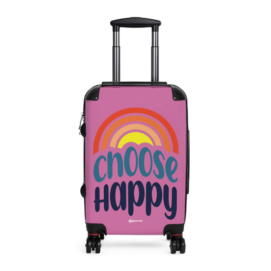 Emotive Inspirational Choose Happy Pink Luggage Bag Rolling Suitcase Spinner