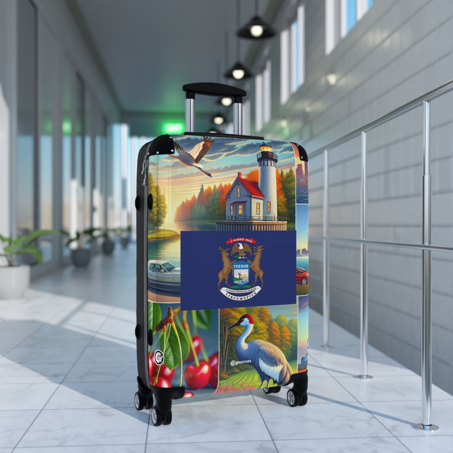 Michigan Usa State Flags Luggage Bag Rolling Suitcase Spinner