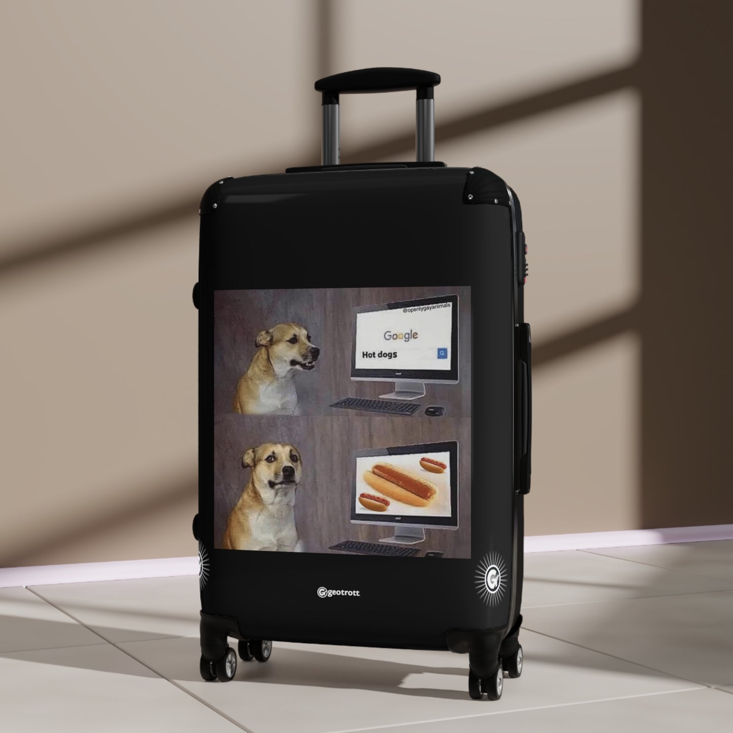 Dog Googles Hotdog Meme Funny Inspirational Luggage Bag Rolling Suitcase Spinner