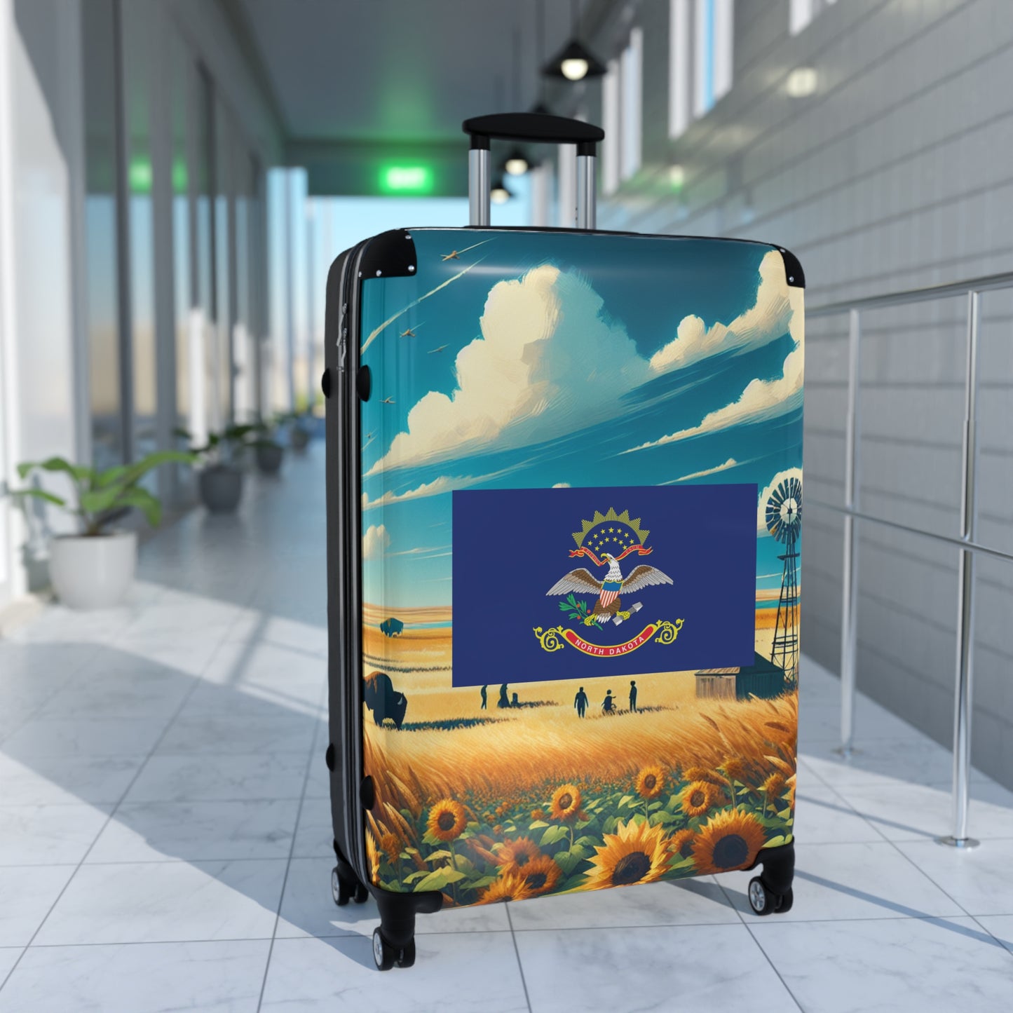 North Dakota Usa State Flags Luggage Bag Rolling Suitcase Spinner