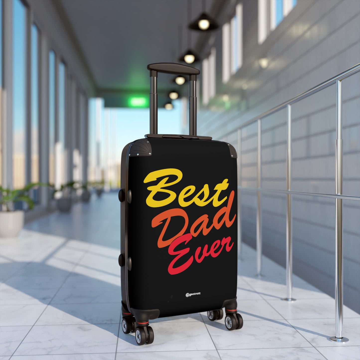 Best Dad Ever Emotive Inspirational Fathers Day Black with Yellow Orange Red Letters Luggage Bag Rolling Suitcase Spinner