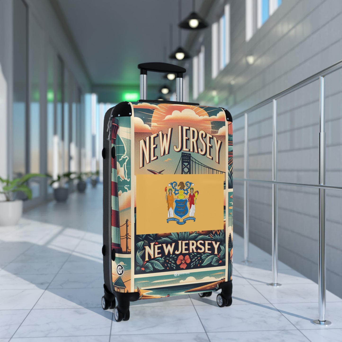 New Jersey Usa State Flags Luggage Bag Rolling Suitcase Spinner