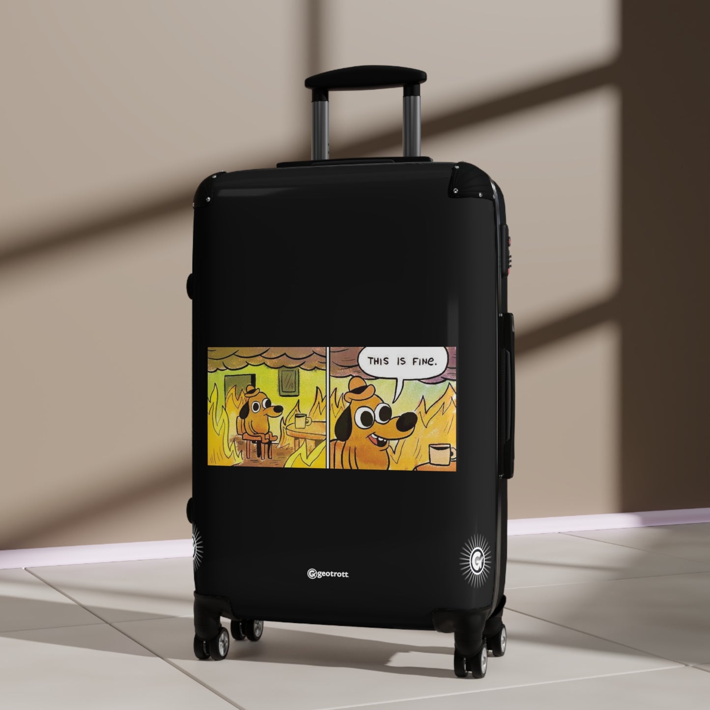 This Is Fine MEME Funny Inspirational Luggage Bag Rolling Suitcase Spinner