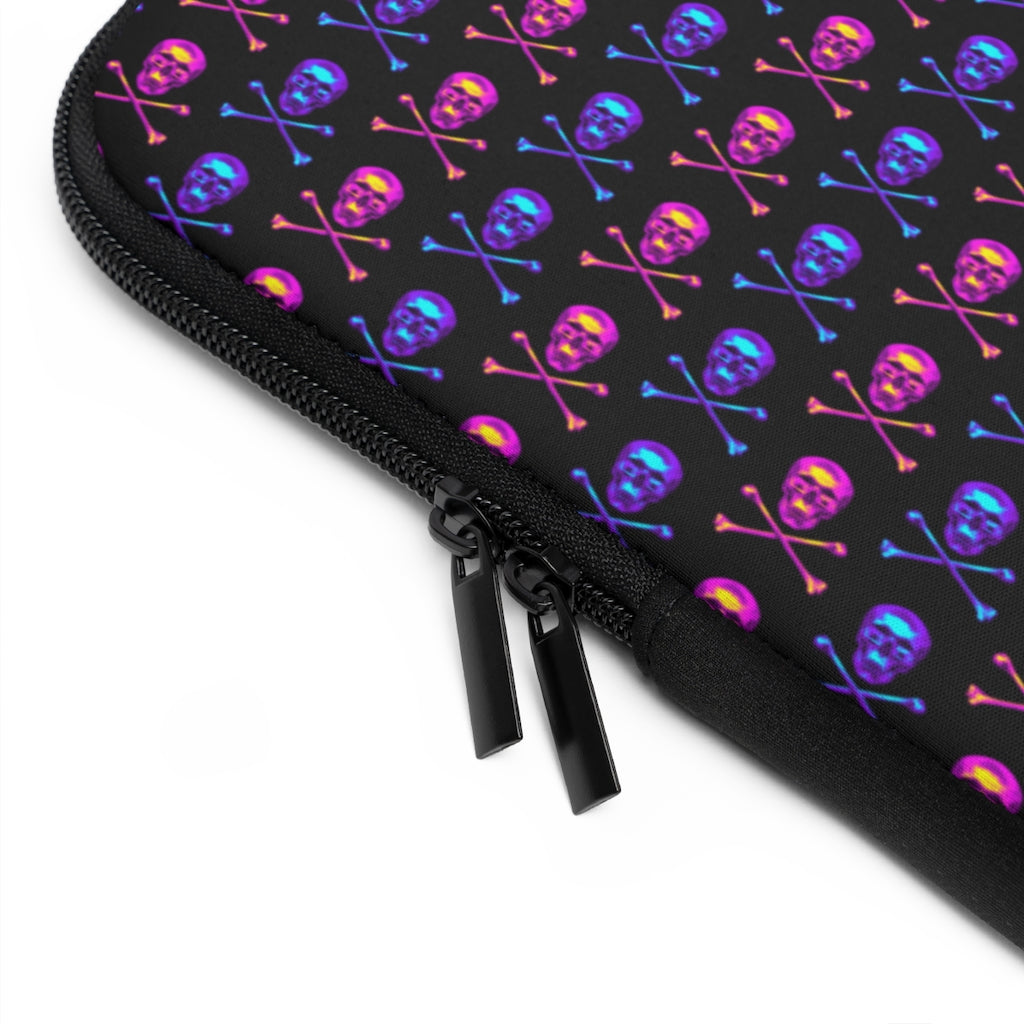 Geotrott Pink Blue Skull And Bones Pattern Black Laptop Sleeve