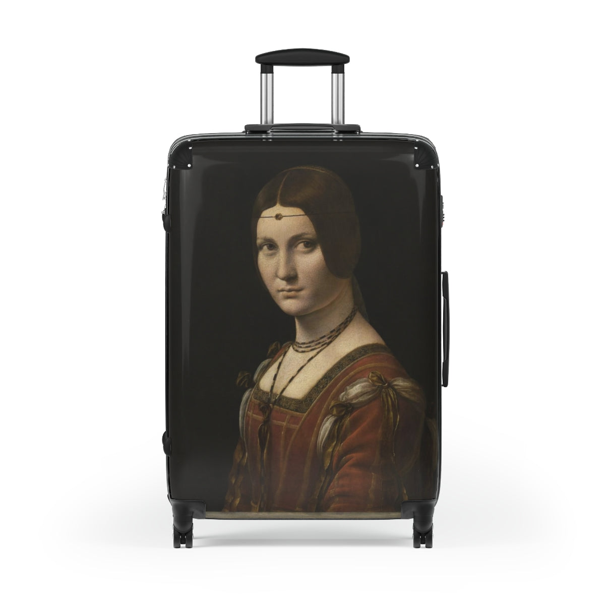 Geotrott La Belle Ferronnière By Leonardo Da Vinci Black Cabin Suitcase Extended Storage Adjustable Telescopic Handle Double Wheeled Polycarbonate Hard-Shell Built-In Lock