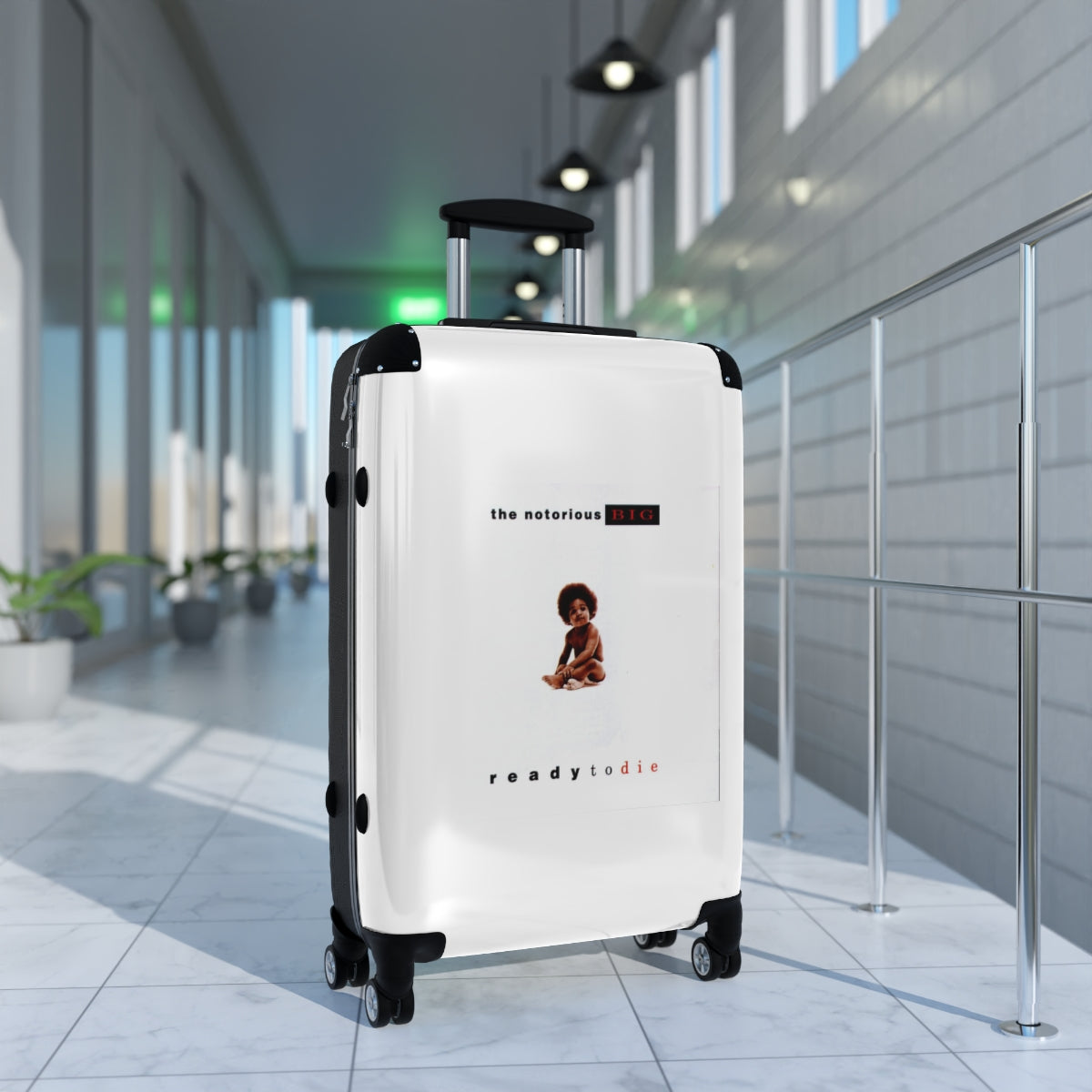 Geotrott The Notorious Big Ready To Die White Cabin Suitcase Extended Storage Adjustable Telescopic Handle Double Wheeled Polycarbonate Hard Shell Built In Lock