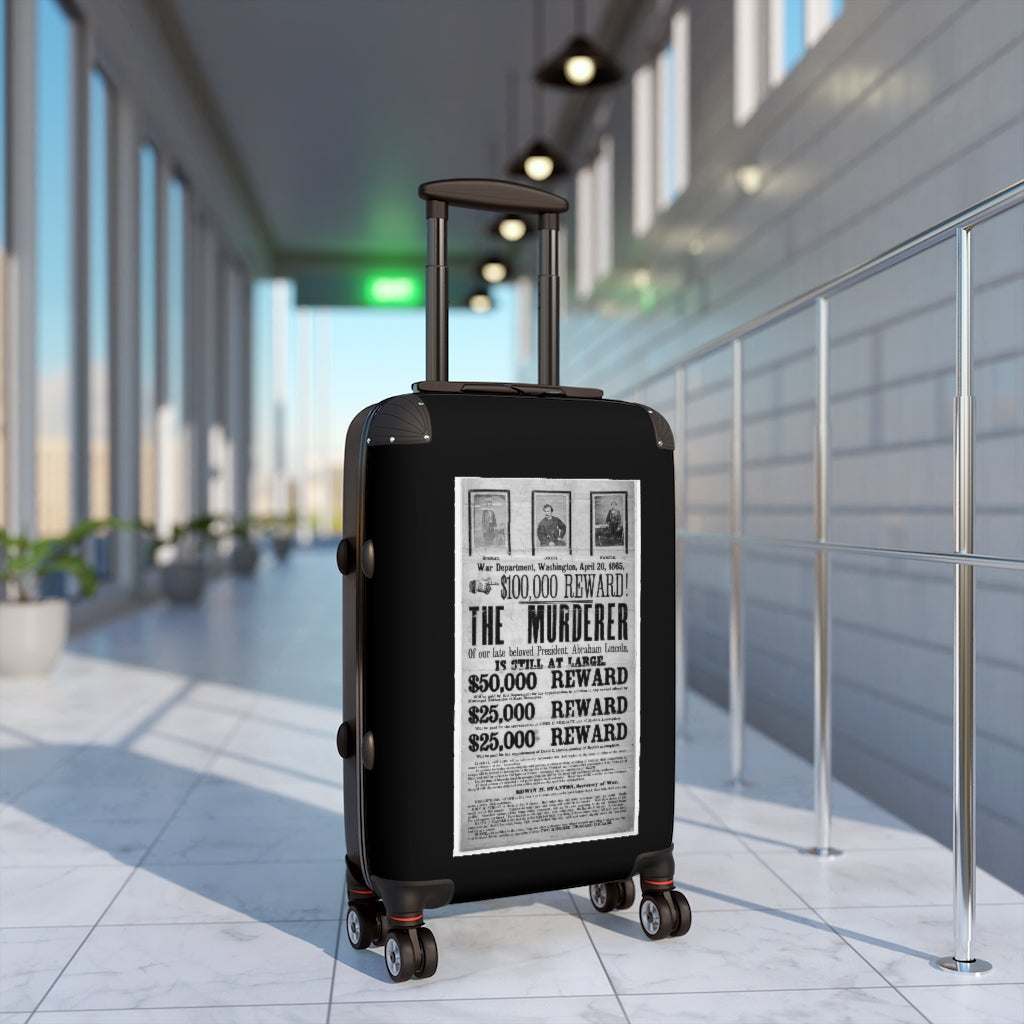 Getrott War Department Washington April 20th 1865 100,000 Reward The Murdered of Abraham Lincoln World Classic Poster Black Cabin Suitcase Carry-On Travel Check Luggage 4-Wheel Spinner Suitcase Bag Multiple Colors and Sizes-Bags-Geotrott