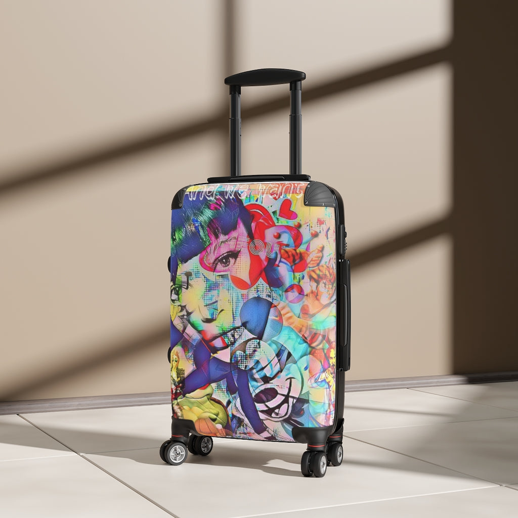 Geotrott Cool Pop Star Graffiti Cabin Suitcase Extended Storage Adjustable Telescopic Handle Double Wheeled Polycarbonate Hard-Shell Built-In Lock