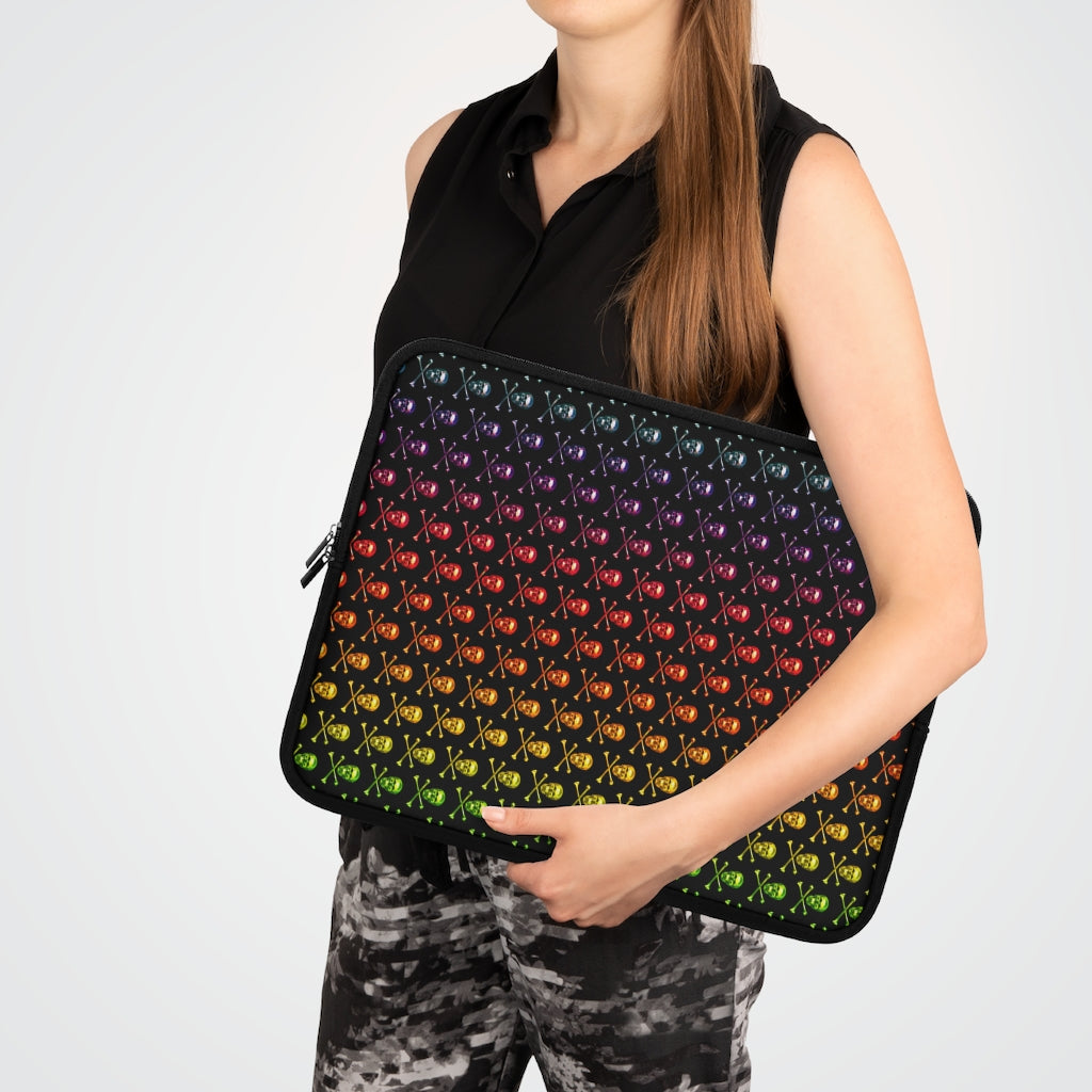 Getrott Raibow Skull and Bones Pattern Black Laptop Sleeve-Laptop Sleeve-Geotrott