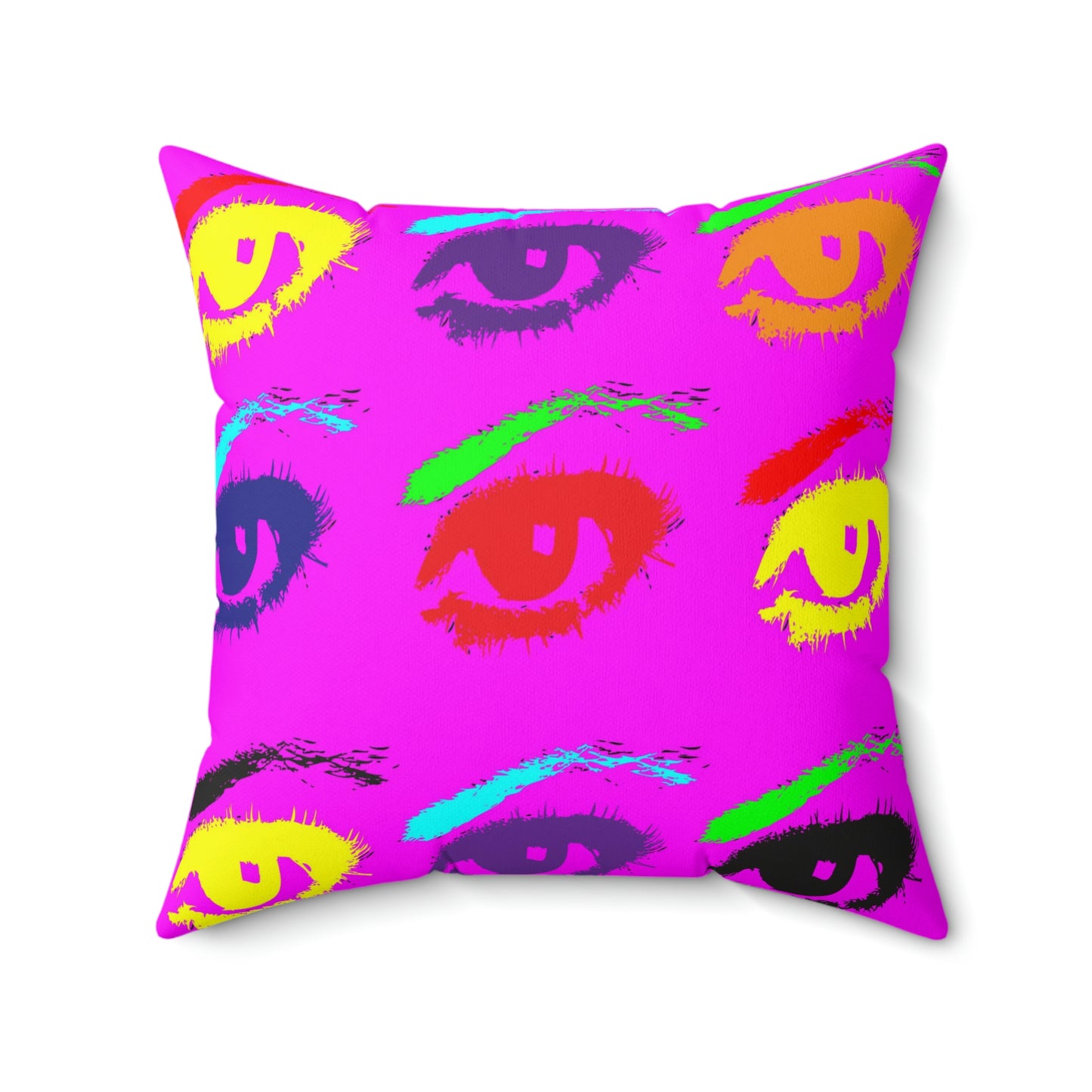 Geotrott Pink Warhol Style Eyes Art Multy Colored Eyes Grid Spun Polyester Square Pillow