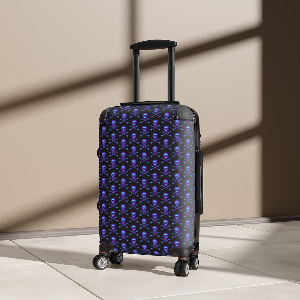 Geotrott Blue Skull & Bones Pattern Black Cabbin Luggage Carry-On Travel Check Luggage 4-Wheel Spinner Suitcase Bag Multiple Colors And Sizes