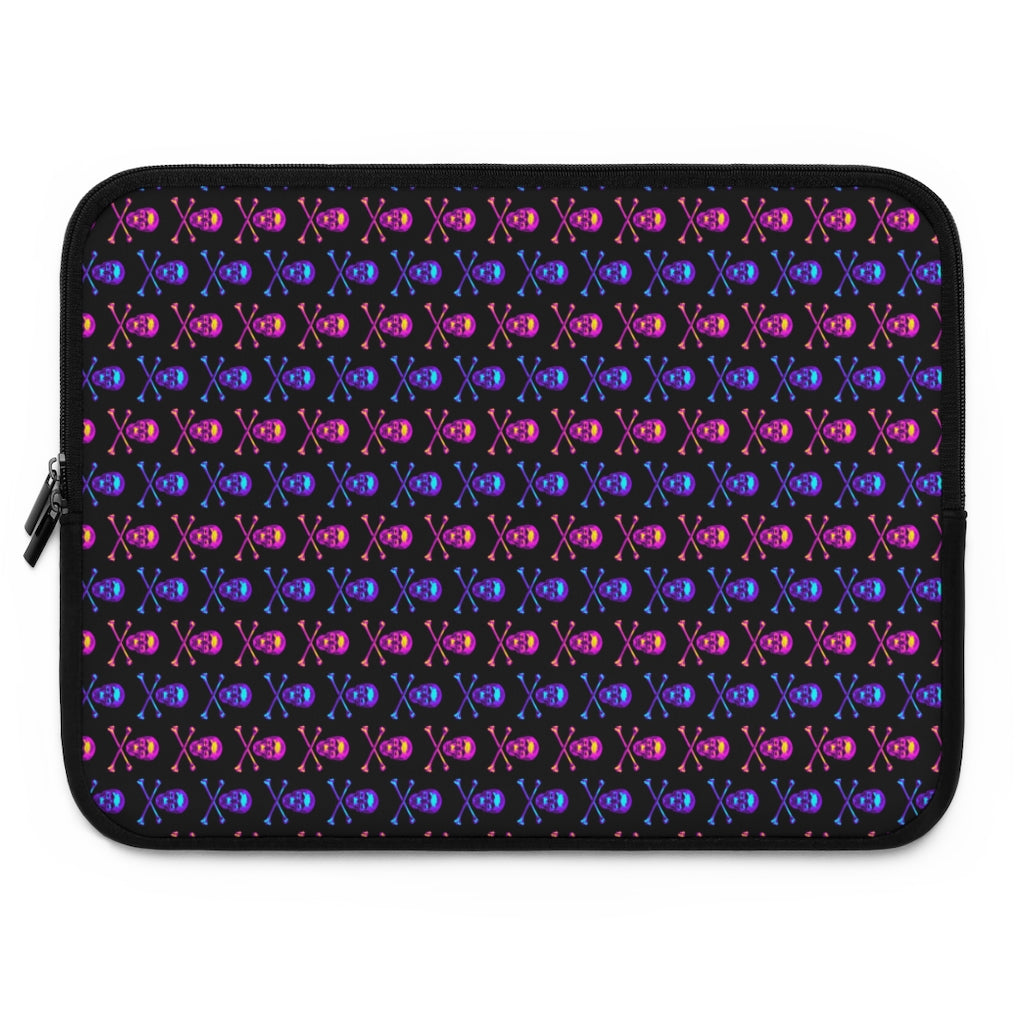 Geotrott Pink Blue Skull And Bones Pattern Black Laptop Sleeve