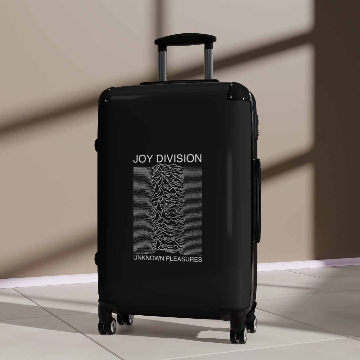 Geotrott Joy Division Unknown Pleasures 1979 Black Cabin Suitcase Extended Storage Adjustable Telescopic Handle Double Wheeled Polycarbonate Hard Shell Built In Lock