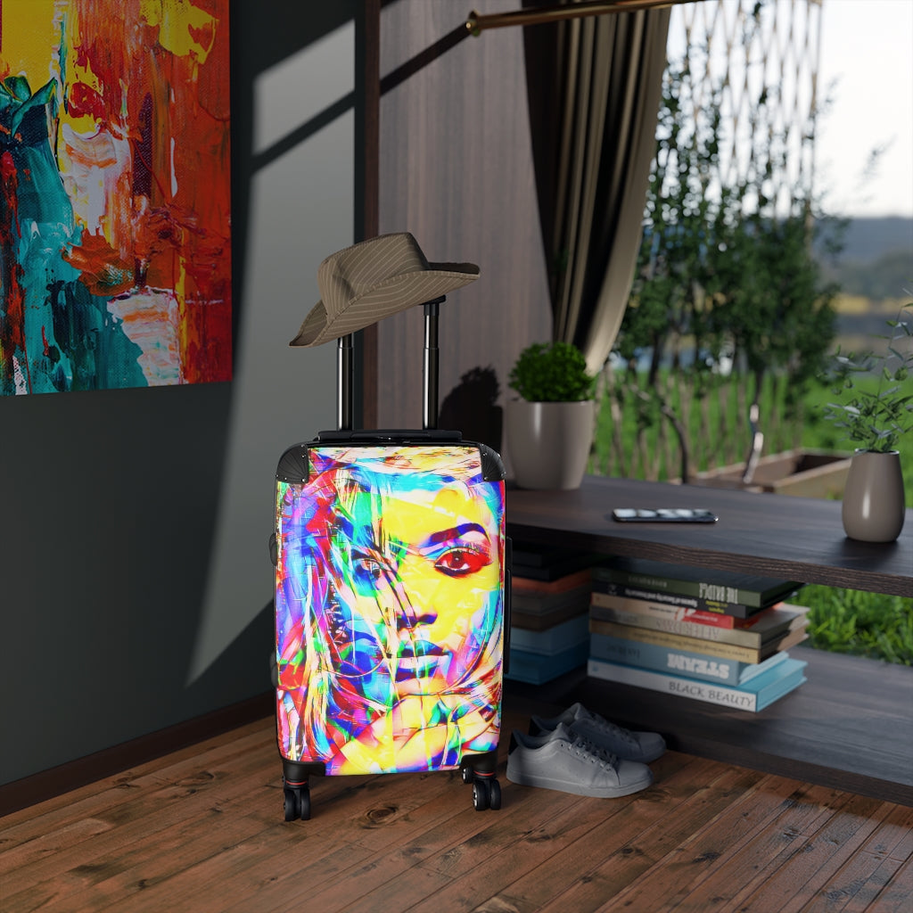 Geotrott Shenika Face Graffiti Art Cabin Suitcase Extended Storage Adjustable Telescopic Handle Double Wheeled Polycarbonate Hard-Shell Built-In Lock