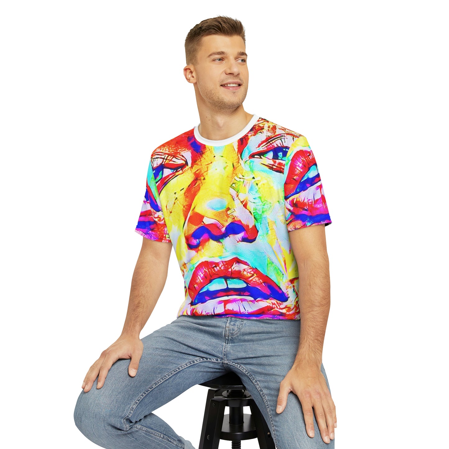 Copy of Copy of Copy of Copy of Copy of Copy of Eddy Bogaert Graffiti Bieber Statue of Liberty Art Men's Polyester Tee (AOP)-All Over Prints-Geotrott