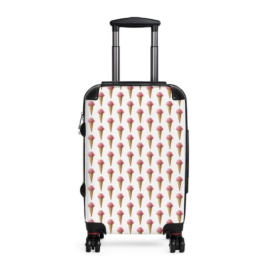 Geotrott Ice Cream Cone Pink Print Pattern Cabin Suitcase Extended Storage Adjustable Telescopic Handle Double Wheeled Polycarbonate Hard-Shell Built-In Lock