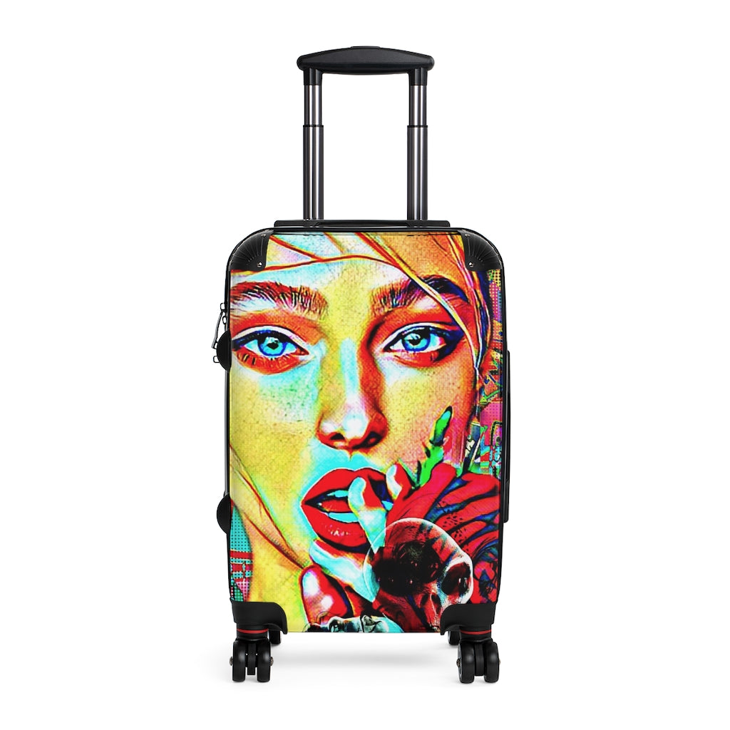 Getrott Eddy Bogaert Graffiti Art Girl Kiss Alien Cabin Suitcase Inner Pockets Extended Storage Adjustable Telescopic Handle Inner Pockets Double wheeled Polycarbonate Hard-shell Built-in Lock