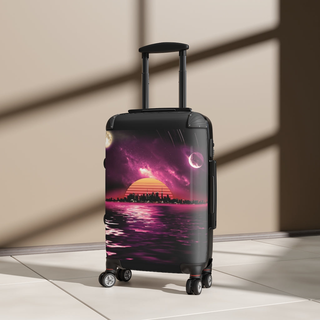 Getrott Space City Sunset Violet Black Cabin Luggage Extended Storage Adjustable Telescopic Handle Double wheeled Polycarbonate Hard-shell Built-in Lock-Bags-Geotrott