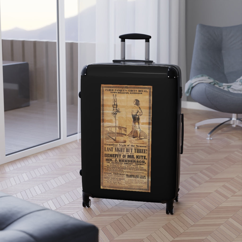 Geotrott Pablo Fanques Circus Royal Town Meadows Rochdale The Last Night But Three Mr Kite Mr J Henderson World Classic Poster Black Cabin Suitcase Carry-On Travel Check Luggage 4-Wheel Spinner Suitcase Bag Multiple Colors And Sizes