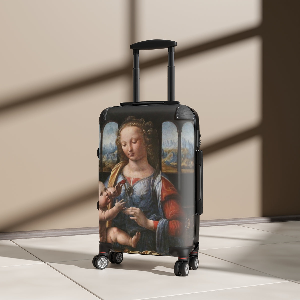 Getrott The Madonna of the Carnation by Leonardo Da Vinci Black Cabin Suitcase Extended Storage Adjustable Telescopic Handle Double wheeled Polycarbonate Hard-shell Built-in Lock-Bags-Geotrott
