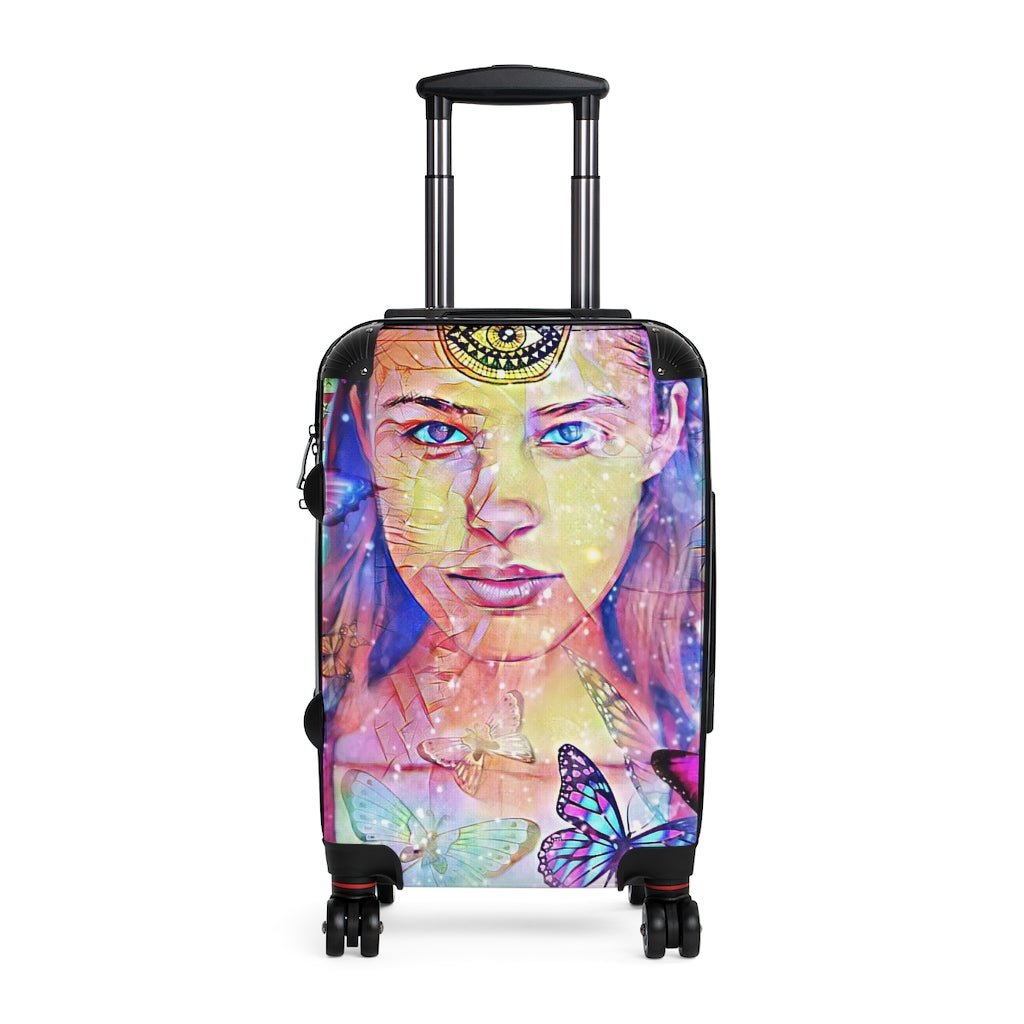 Geotrott Third Eye Girl Graffiti Cabin Suitcase Extended Storage Adjustable Telescopic Handle Double Wheeled Polycarbonate Hard-Shell Built-In Lock