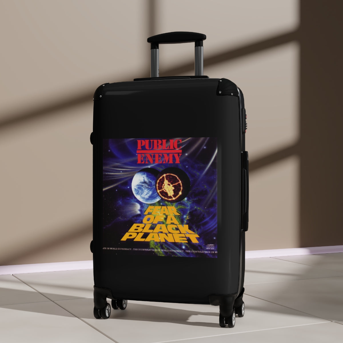 Geotrott Public Enemy Fear Of A Black Planet 1990 Black Cabin Suitcase Extended Storage Adjustable Telescopic Handle Double Wheeled Polycarbonate Hard Shell Built In Lock