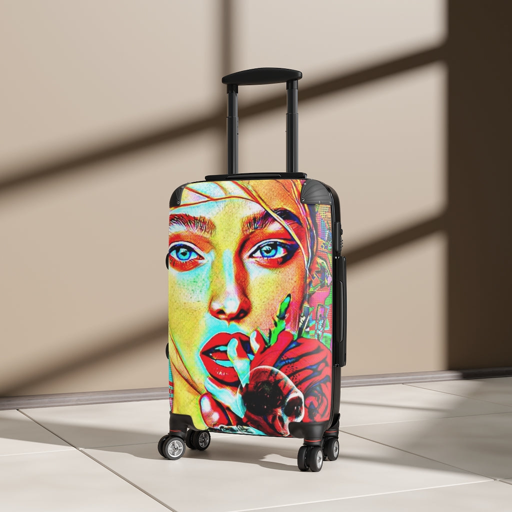 Geotrott Eddy Bogaert Graffiti Art Girl Kiss Alien Cabin Suitcase Extended Storage Adjustable Telescopic Handle Double Wheeled Polycarbonate Hard-Shell Built-In Lock