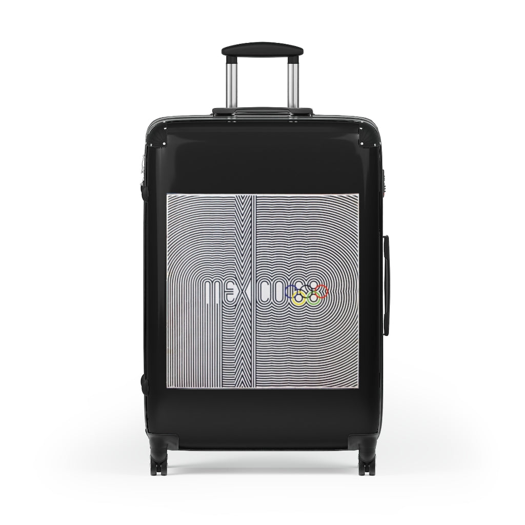 Getrott Mexico Olympics 1983 World Classic Poster Black Cabin Suitcase Inner Pockets Extended Storage Adjustable Telescopic Handle Inner Pockets Double wheeled Polycarbonate Hard-shell Built-in Lock