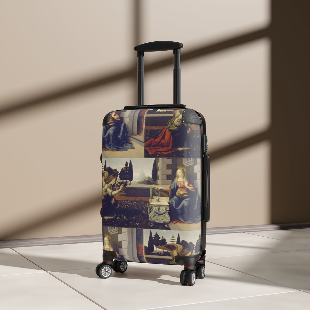 Getrott Annunciation by Leonardo Da Vinci Black Cabin Suitcase Extended Storage Adjustable Telescopic Handle Double wheeled Polycarbonate Hard-shell Built-in Lock-Bags-Geotrott