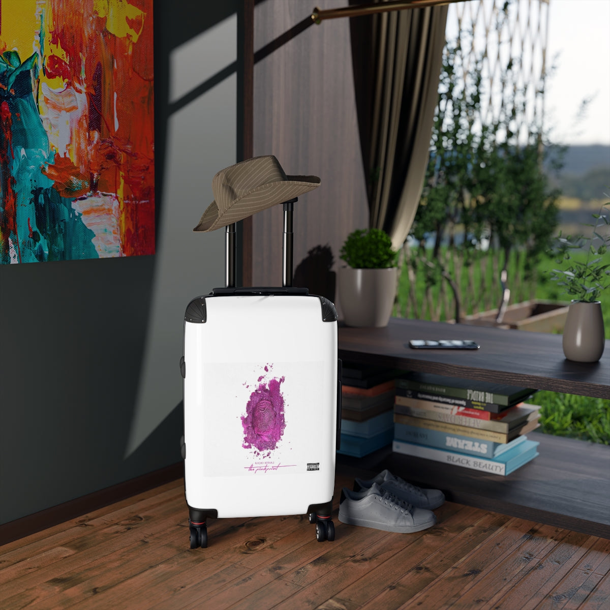 Getrott Nikki Minaj The Pink Print Black Cabin Suitcase Extended Storage Adjustable Telescopic Handle Double wheeled Polycarbonate Hard-shell Built-in Lock-Bags-Geotrott