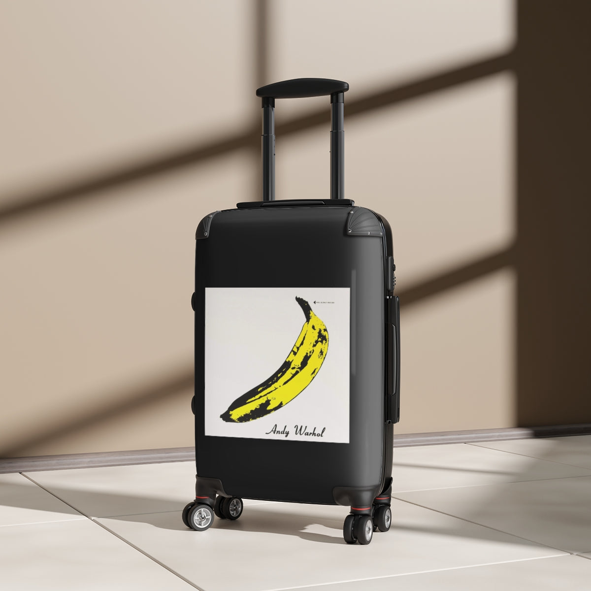 Geotrott The Velvet Underground & Nico 1967 Album Cover Black Cabin Suitcase Extended Storage Adjustable Telescopic Handle Double Wheeled Polycarbonate Hard Shell Built In Lock