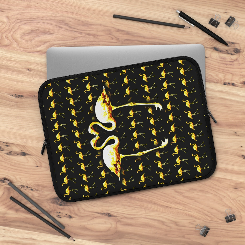 Getrott Yellow Flamingos Kissing Black Laptop Sleeve-Laptop Sleeve-Geotrott