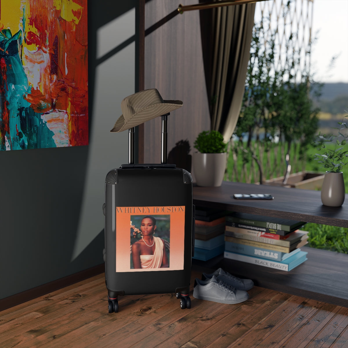 Geotrott Whitney Houston Whitney Houston 1985 Black Cabin Suitcase Extended Storage Adjustable Telescopic Handle Double Wheeled Polycarbonate Hard Shell Built In Lock