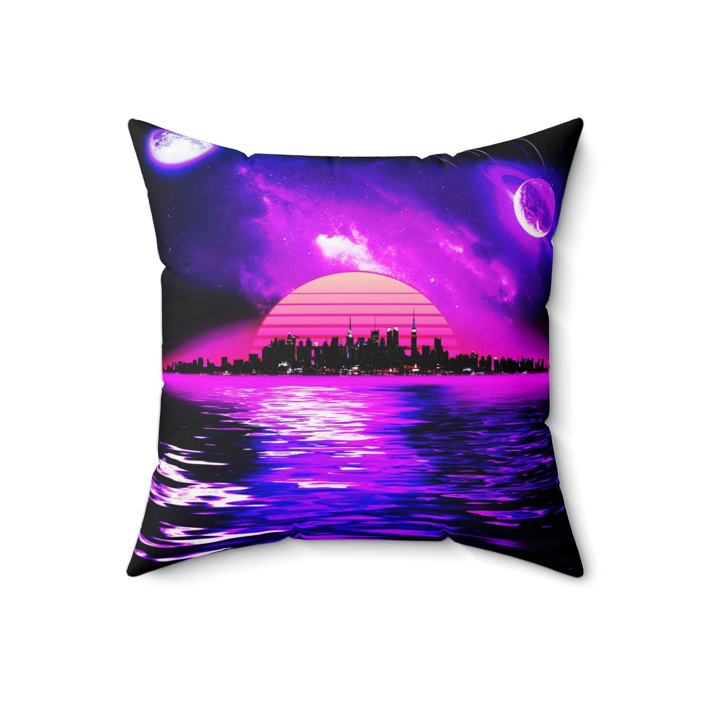 Geotrott Lunar Mars Space City Sunset Purple Pink Blue Spun Polyester Square Pillow
