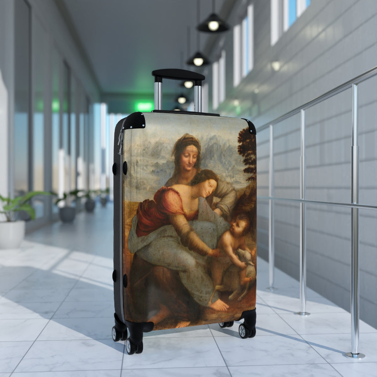 Geotrott The Virgin And Child With Saint Anne By Leonardo Da Vinci Black Cabin Suitcase Extended Storage Adjustable Telescopic Handle Double Wheeled Polycarbonate Hard-Shell Built-In Lock