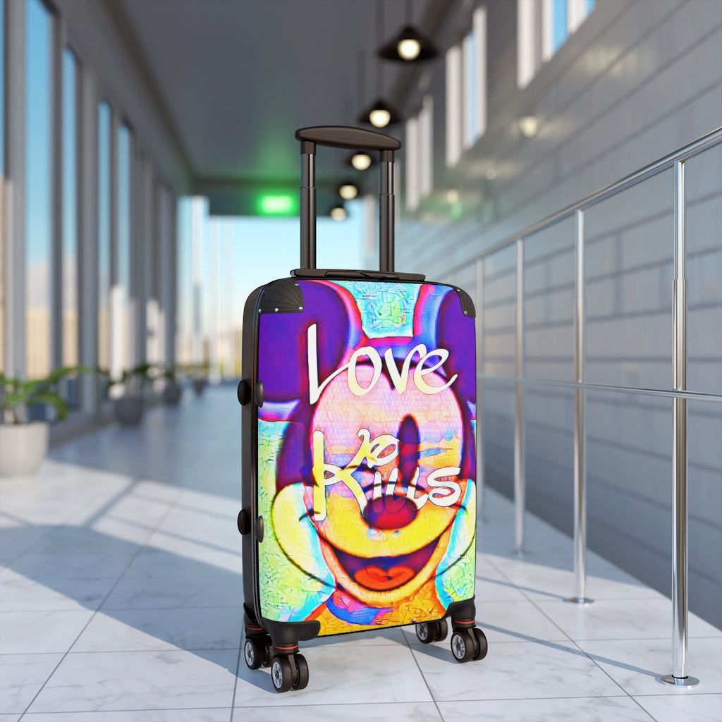 Geotrott Graffiti Mickey Love Mesage Art Cabin Suitcase Extended Storage Adjustable Telescopic Handle Double Wheeled Polycarbonate Hard-Shell Built-In Lock