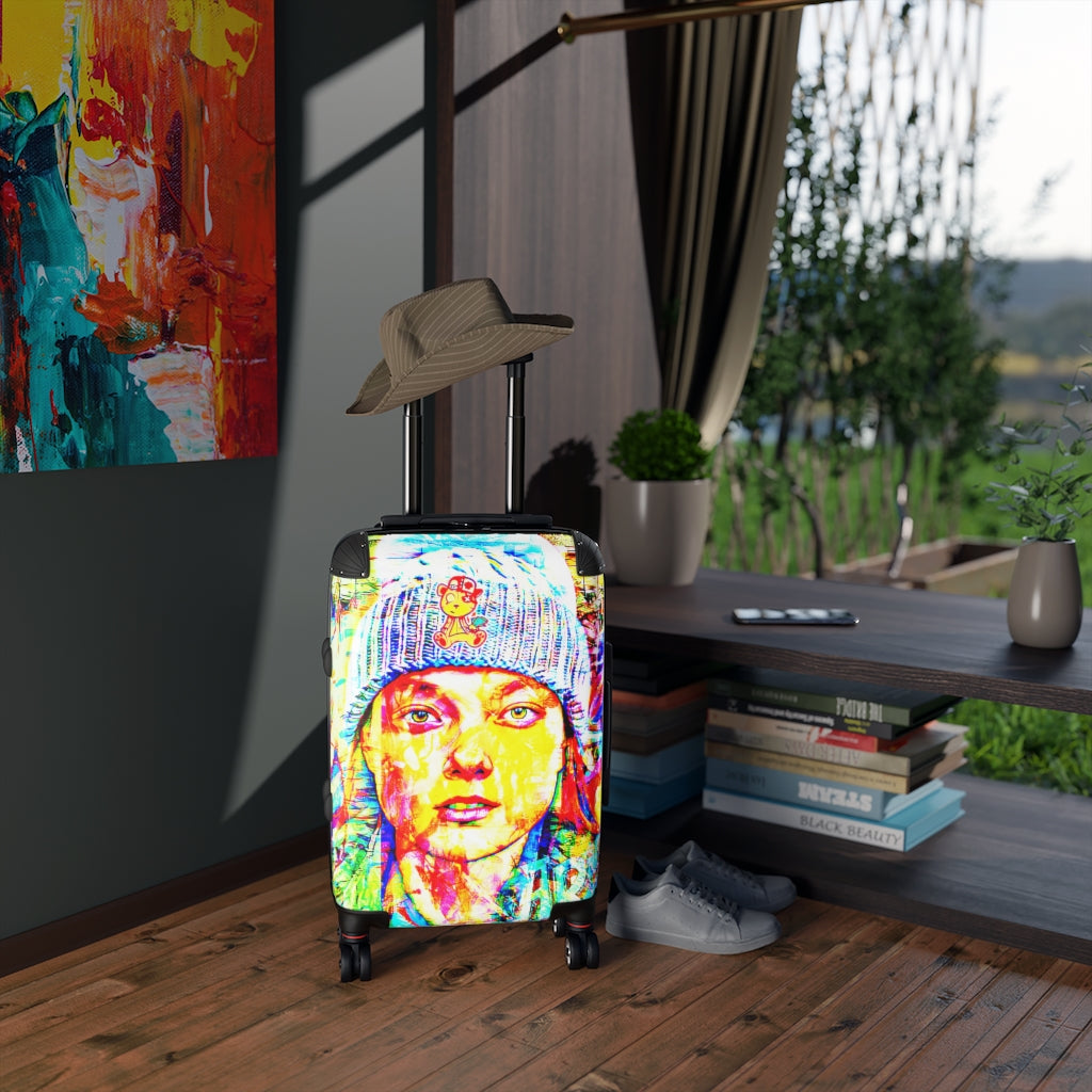 Geotrott Sophia Face Graffiti Art Cabin Suitcase Extended Storage Adjustable Telescopic Handle Double Wheeled Polycarbonate Hard-Shell Built-In Lock