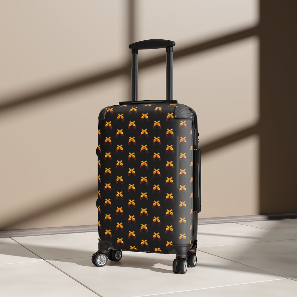 Getrott Magnum Guns Crossed Golden Emblem Pattern Black Cabin Luggage Extended Storage Adjustable Telescopic Handle Double wheeled Polycarbonate Hard-shell Built-in Lock-Bags-Geotrott