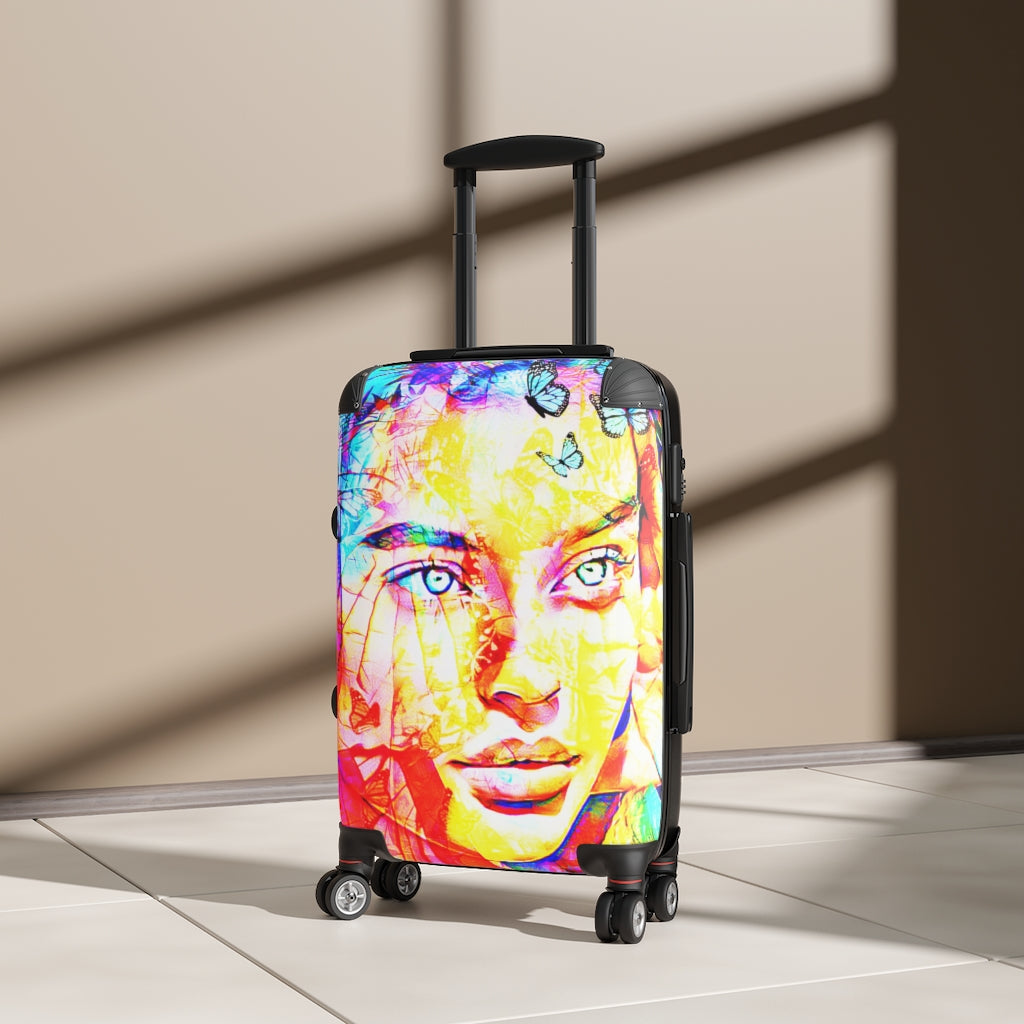 Geotrott Avery Face Graffiti Art Cabin Suitcase Extended Storage Adjustable Telescopic Handle Double Wheeled Polycarbonate Hard-Shell Built-In Lock