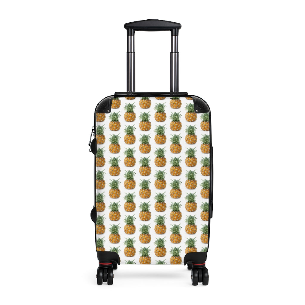 Geotrott Pineapple Fruit Print Pattern Cabin Suitcase Extended Storage Adjustable Telescopic Handle Double Wheeled Polycarbonate Hard-Shell Built-In Lock