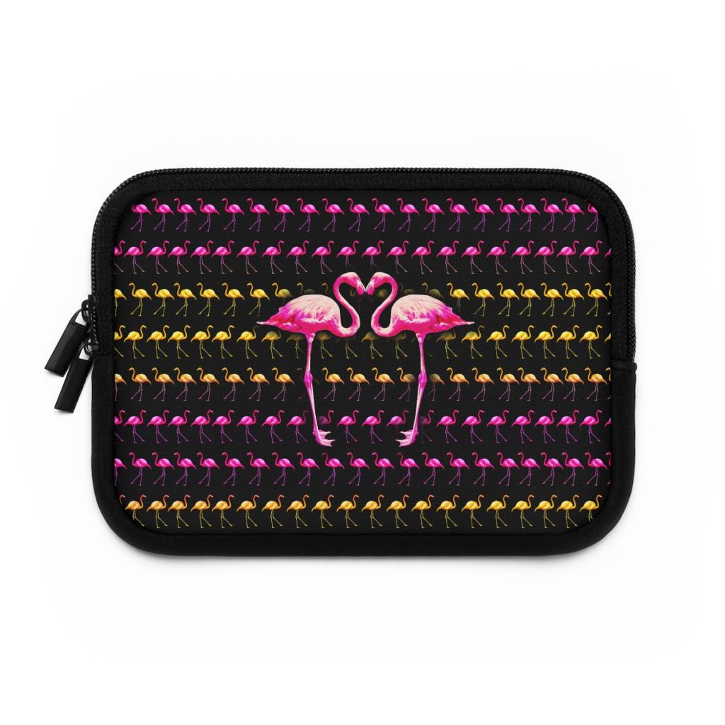 Getrott Pink Flamingo Birds Kissing Black Laptop Sleeve-Laptop Sleeve-Geotrott
