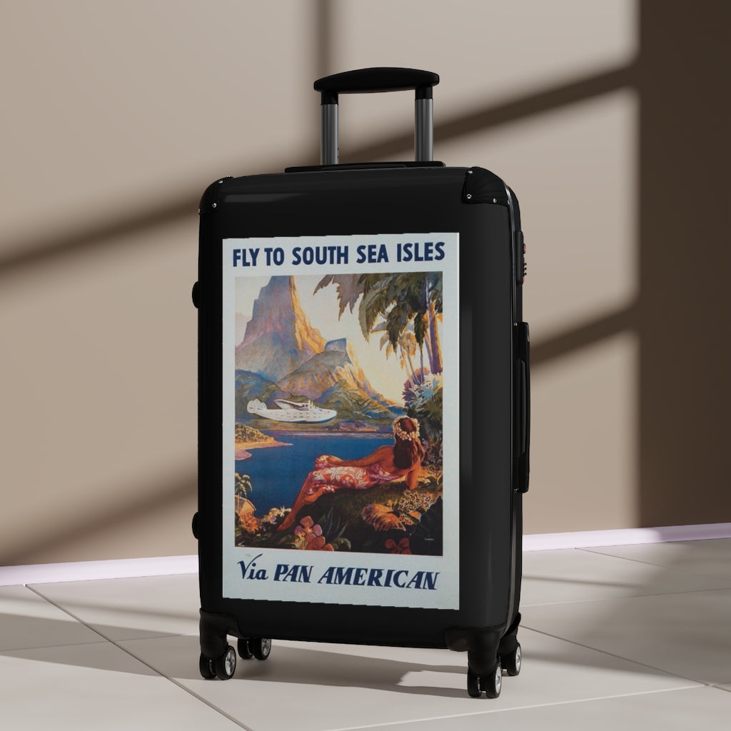 Geotrott Fly South Sea Isles Via Panamerican Airlines World Classic Poster Black Cabin Suitcase Extended Storage Adjustable Telescopic Handle Double Wheeled Polycarbonate Hard-Shell Built-In Lock