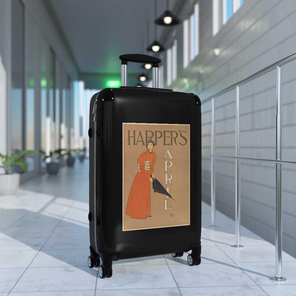 Getrott Harpers April World Classic Poster Black Cabin Suitcase Extended Storage Adjustable Telescopic Handle Double wheeled Polycarbonate Hard-shell Built-in Lock-Bags-Geotrott