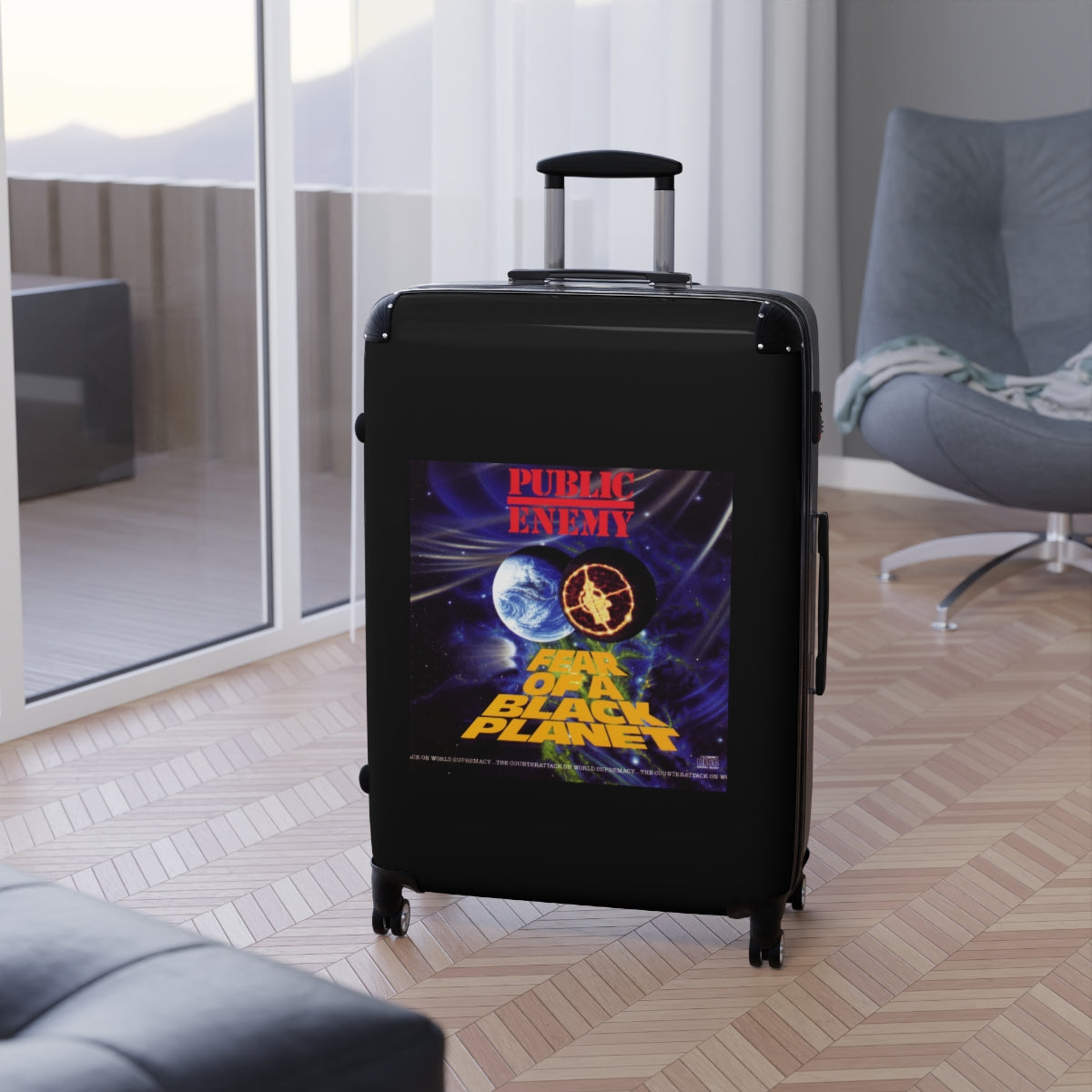 Geotrott Public Enemy Fear Of A Black Planet 1990 Black Cabin Suitcase Extended Storage Adjustable Telescopic Handle Double Wheeled Polycarbonate Hard Shell Built In Lock